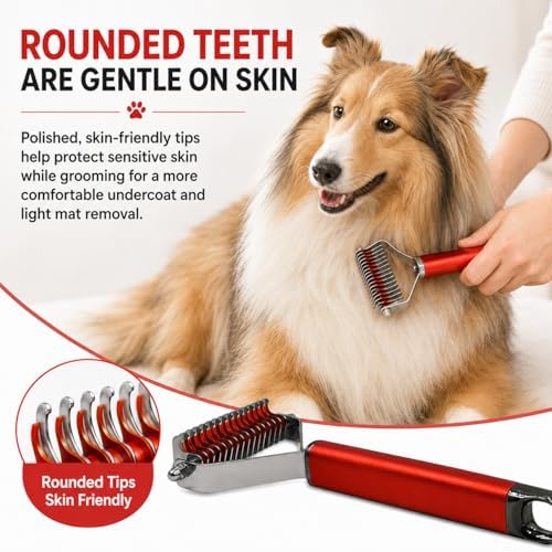Warren London Undercoat Rake Brush for Dogs and Cats - Premium Deshedding Tool for Long Haired Pets - Skin Friendly Dematting Comb for Professional Grooming Results at Home