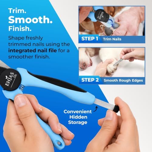 Professional Dog Nail Clippers with Nail Trapper, LED Light, Extra Sharp Blade for Thick Nails, Safety Guard, Safety Lock & Nail File, Pet Nail Trimmer for Small, Medium & Large Dogs & Cats