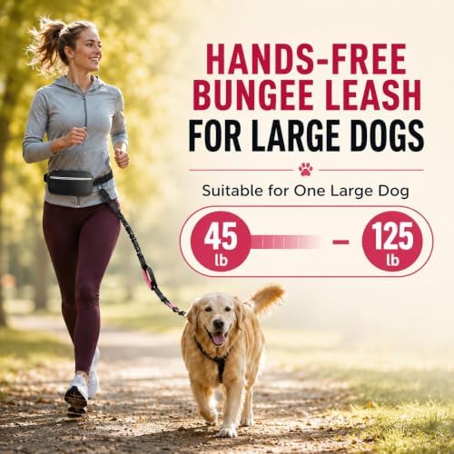 Hands-Free Dog Running Leash with Waist Belt, Dual Padded Handles, Shock-Absorbing Bungee and Reflective Stitching for Walking, Hiking and Biking, Medium & Large Dogs, 25–120 lb (Small, Pink)