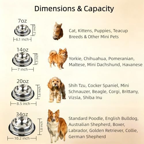 Stainless Steel Dog Bowls, Non-Slip Pet Food Water Bowls 2 Pack, Dishwasher Safe for for Cats Puppies Small Medium Large Dogs (Stainless Steel, 1½ Cup / 14 oz)