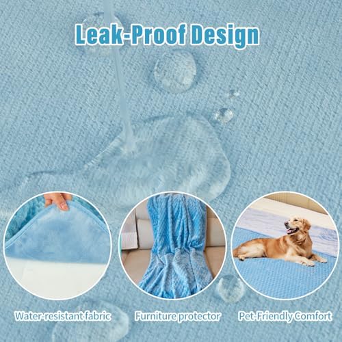 Ahinahwap Water Resistant Blanket for Bed Couch Sofa, Cat/Dog Blanket Waterproof Washable, Small Cozy Reversible Furniture Protector, Leakproof Throw (40"x60", Sky Blue/Pale Blue)