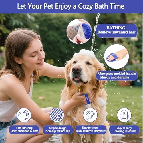 Dog bath brush, ROPO rubber massage dog shampoo brush, used for pet grooming, removing shedding fur, combing tangles and dead fur, suitable for pet dogs and cats (blue)
