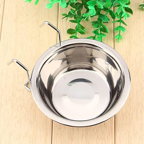 Stainless Steel Hanging Dog Bowl Pet Food Water Cage Cup Clamp Holder Easy Attach Hook On Feeding for Bird Cages Dog Crates Chain Link Fences Small Size S