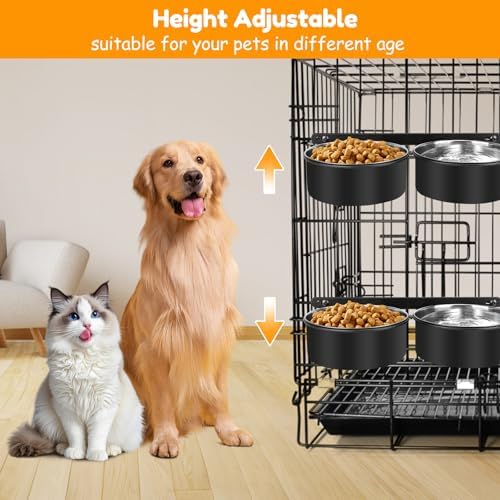 2 Packs Dog Crate Water Bowl No Spill,Dog Crate Bowls Hanging,Kennel Mountable Food Water Bowls for Crate Cage,Stainless Steel Feeder Coop Cup for Dogs Cats Pet Puppy Guinea Pigs Rabbits
