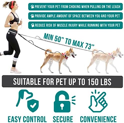 PetAmi Hands Free Dog Leash Waist Belt Bag Fanny Pack, Single, Black