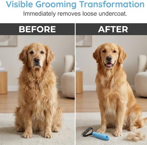 Pet Grooming Tool, 2026 New Undercoat Rake Deshedding Brush for Dogs & Cats, Double Sided Dematting Comb for Detangling Long Matted Fur (Blue, Large)