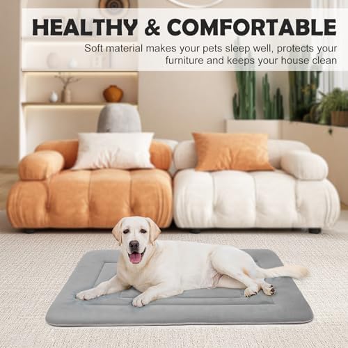 Dog Bed Soft Dog Crate Bed Pad Mat, 42 in Non Slip Bottom Washable Beds for Large Dogs, Pet Bed Mattress Kennel Pad, Clay Gray