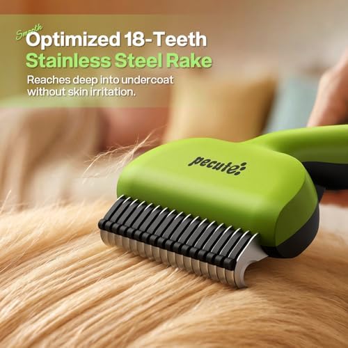 Pecute Self-Cleaning Undercoat Rake for Dogs Cats with Thick Double Coats