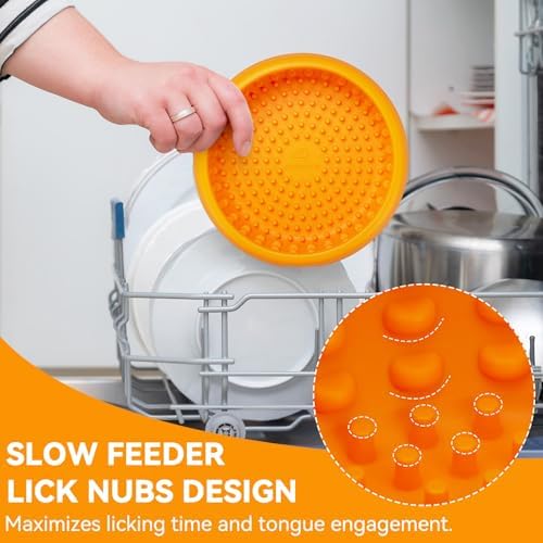 Dog Lick Bowl, Animire Freeze Lick Mat for Dogs, Non-Slip Slow Feeder Licking Bowl Enrichment Treat for Distraction Anxiety Relief, Food Grade Silicone, Dishwasher Safe(Orange,L)