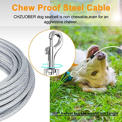 Chew Proof Dog Car Seat Belt, 2 in 1 Steel Cable Dog Car Accessories Headrest Restraint for Medium Large Dogs Chewer Heavy Duty Dog Seatbelts for Cars Swivel Attach