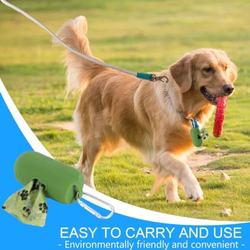 2Pack Dog Poop Bag Holder Leash Attachment with 30 Bags, Silicone Dogs Poop Bag Dispenser with Clip, Reusable Waste Bag Dispenser for Pet Travel, Walking, Park, and Outdoor Use- Green