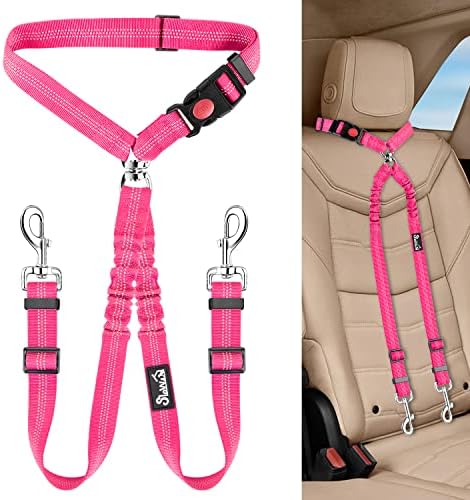 Lukovee Double Dog Car Seat Belt, No Tangle Headrest Restraint