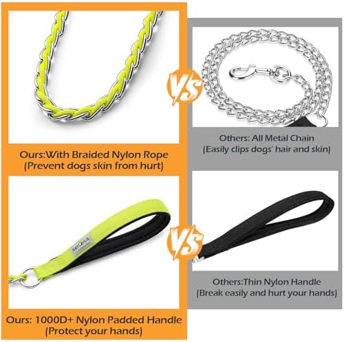Chain Dog Leash, Bite-Proof Metal Leash, with Padded Handle