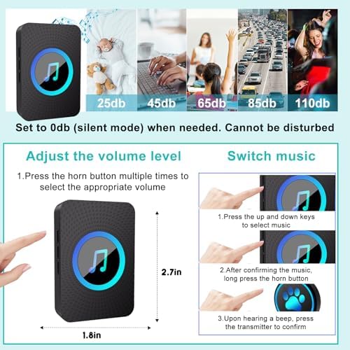 Dog Door Bell for Potty Training, Smart Wireless Doggie Doorbell to Go Outside, 1000 Feet Long Range with IP65 Waterproof Super-Light Touch Button, 60 Melodies & Adjustable Volume (1Black)