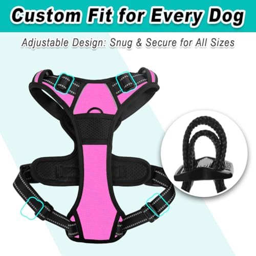 BARKBAY No Pull Pet Harness Dog Harness Adjustable Outdoor Pet Vest 3M Reflective Oxford Material Vest for PINK Dogs Easy Control for Small Medium Large Dogs (L)