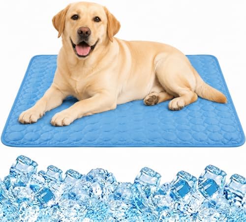 Dog Cooling Mat, 2026 Upgraded Ice Silk Summer Comfort, Self-Cooling Pressure-Activated Mat for Dogs & Cats, Helps Keep Pets Cool and Dry, Washable Non-Slip Pet Bed Mat (Blue, L( 27.6 x 21.7 in))
