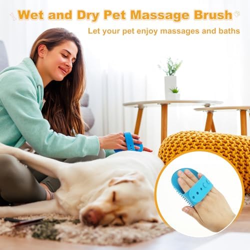 Dog Bath Brush, Silicone Pet Shampoo Brush with Adjustable Ring Handle Massage Scrubber Comb(2Pcs, Yellow), for Long Short Hair Dogs and Cats Bathing Cleaning Shampooing