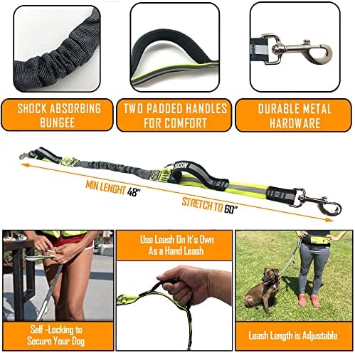 TAKSIN The Ultimate Hands Free Two Dogs Double Leash System for Walking Running Hiking Training, Reflective Bungee Leash, Treat Holder, Poop Bag Dispenser for Small Medium Large Dogs (Grey Pack)