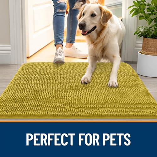 OLANLY Dog Door Mat for Muddy Paws 24x16, Super Absorbent Chenille Mud Mat