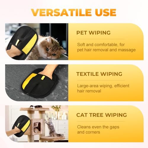 Koujut 2025 Upgrade Pet Hair Removal Gloves, Electrostatic Gloves Pet Hair Reusable Cat Dog Grooming Glove, Electrostatic Remover Mitt for Dogs, Cats & Horses with Long and Short Hair Fur (2 Pack)