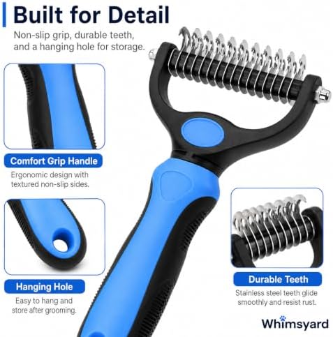 Dog Brush, Universal Pet Detangling Comb for Dogs, Double-Sided Undercoat Rake Deshedding Brush for Long-Haired Pets (2pcs S&L Blue-black)