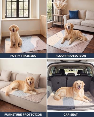 Yoofoss Washable Pee Pads for Dogs and Cats, Super Absorbent Reusable Dog Training Pads with Waterproof, Non-Slip Backing, Geometric Beige Gray, 36x36 Inch,2 Pack