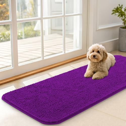 OLANLY Dog Door Mat for Muddy Paws 47x17, Super Absorbent Chenille Mud Mat