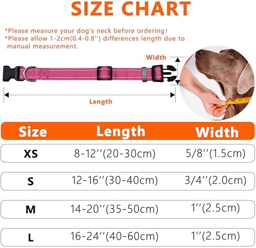 Seyezo Reflective Dog Collar, Soft Neoprene Padded Collar(Hotpink,S)