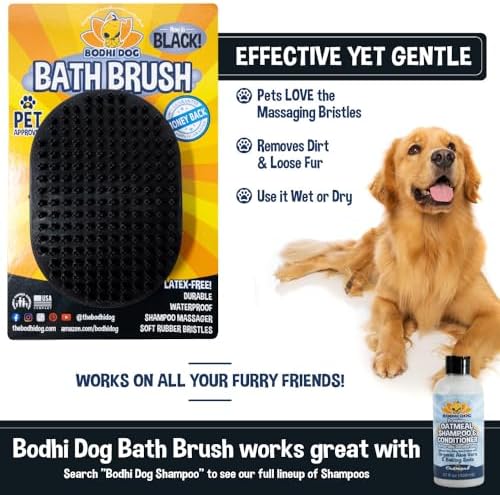 Bodhi Dog Shampoo Brush - Pet Grooming & Bath Supplies for Dogs and Cats - Bath Brush for Long & Short Hair - Premium Scrubber for Shower, Showerhead, Sprayer & Bathing (One Pack, Black)