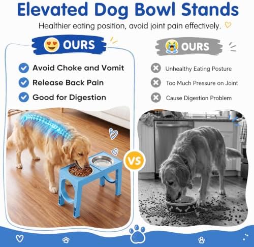 XIAZ Elevated Dog Bowls Large Breed Raised Dogs Bowl Stand Large/Medium Sized Dog Stainless Steel Food Water Bowl Stands 5 Heights Adjustable 9/11/12/15in Pet Feeder Dish Station