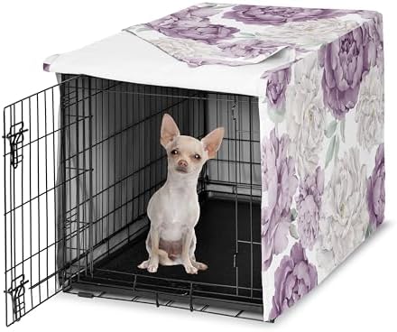 Sweet Jojo Designs 24in. Small Dog Crate Cover (Purple Boho Floral) for Girls Pet Cage, Kennel Covers (Shabby Chic, Bohemian, Vintage, Garden, Watercolor, Flower, Nature, Elegant, Pastel, Lavender)