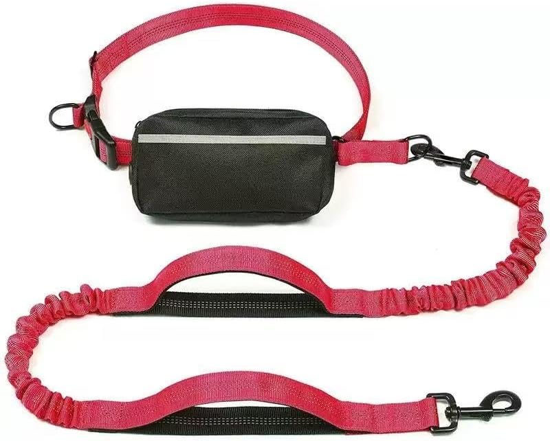 Hands Free Dog Leash with Adjustable Waist Belt, Shock Absorbing Bungee Running Dog Leash with Reflective Stitches, Soft Padded Handle & Dual D-Ring Clips for Medium Large Dogs, Fits 25-120 lbs Dogs