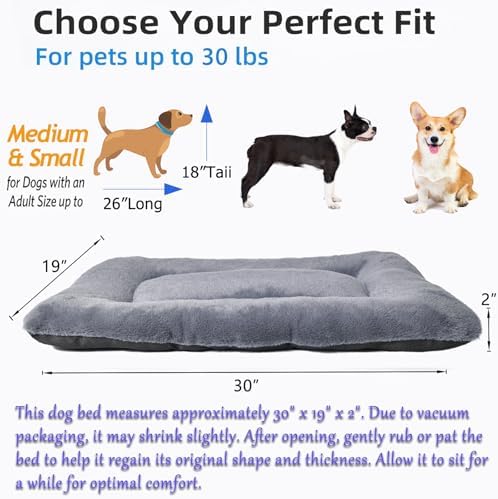 30 Inch Dog Crate Pad Washable Ultra Soft 30 x 19 Dog Bed for Medium Breeds up to 30 lbs,Cozy Kennel Mat for Crates with Anti-Slip Bottom Pet Sleeping Mattress,Dark Grey