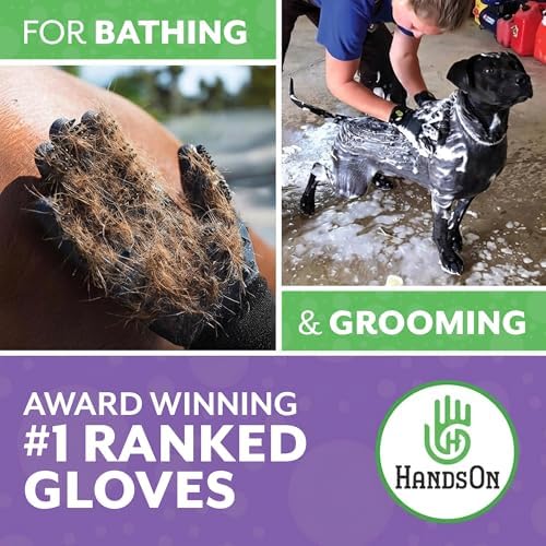 H HANDSON Pet Grooming Gloves - Patented #1 Ranked, Award Winning Shedding, Bathing, & Hair Remover Gloves - Gentle Brush for Cats, Dogs, and Horses (Grey, Medium) (Pack of 2)
