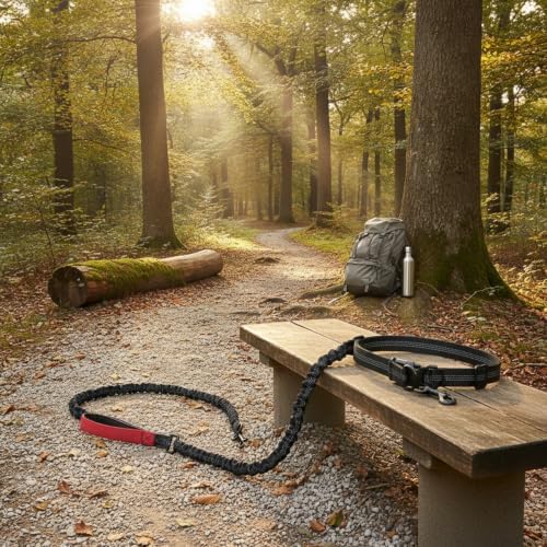 Fits Most Waist Sizes: Hands-Free Dog Leash with Shock-Absorbing Bungee, Adjustable Nylon Belt for Running and Hiking