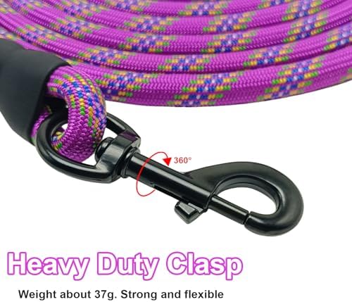 MayPaw Heavy Duty Rope Dog Leash, 6/8/10/15/20/30FT Long Nylon Pet Leash, Soft Padded Handle Thick Lead Leashes for Large Medium Dogs (Purple, 1/2" * 10')