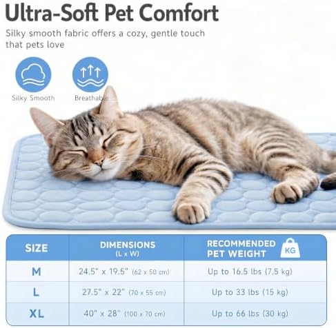 Dog Cooling Mat for Dogs & Cats, Breathable Ice Silk, No Gel Design, Non-Slip Washable Cooling Bed for Crate, Couch, Car, Indoor Outdoor (X-Large)