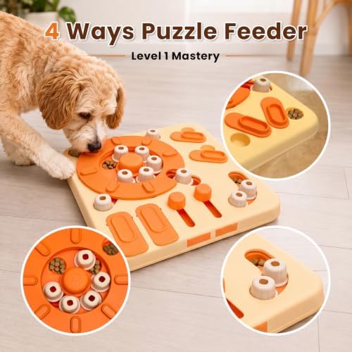 Dog Puzzle Toy, 4-Level Interactive Dog Toys with Suction Cups, Brain Stimulating Puzzle Feeder Dog for Large Medium Small Dogs, Slow Feeder