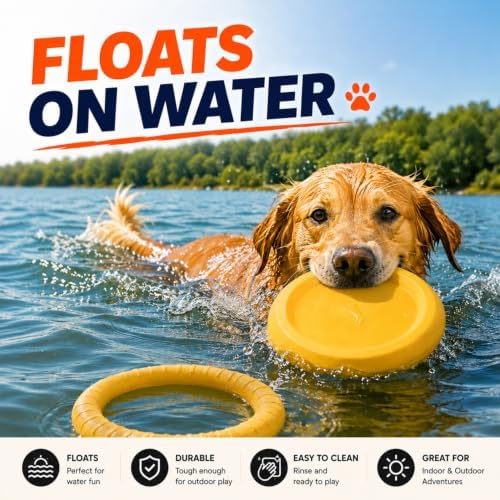 Dog Frisbee & Ring Toy 6pc Set, EVA Soft Flying Disc + Dog Ring Toy, Water Toys for Dogs, Outdoor Dog Toys for Large Dogs, Includes Poop Bag Dispenser & Biodegradable Bags, Lightweight Dog Chase Toy