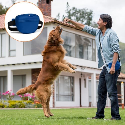 AOMIG Dog Treat Pouch with Training Clicker, 1.67 Cup Silicone Dog Treat Bag with Stronger Magnetic Closure, Portable Pouches for Pet Training Walking Premium Fanny Pack with Waist Belt(Dark Blue)