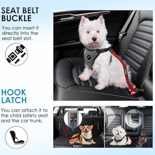 Lukovee Dog Seat Belt, 2 Pack, 3-in-1 Headrest & Seatbelt Clip & Latch