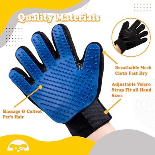 Belle Homie PetnBeyond Deshedding and Grooming Gloves - Gentle Effective Pet Care Gloves for Cats and Dogs - Ultimate Massaging and Comfort - Suitable for Long and Short Fur - 1 Pack, 1 Pair (Blue)