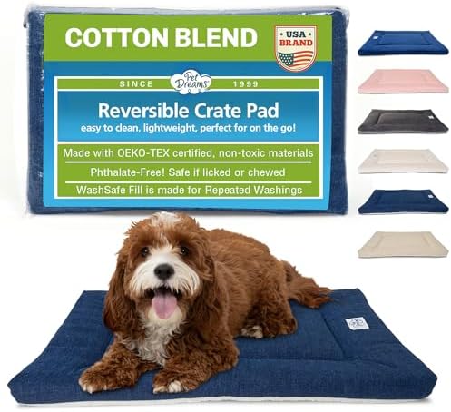 Pet Dreams Dog Crate Pad - Washable Kennel Mat, Crate Pads for Dog Cages, Non-Toxic, Flat Indoor Cat Bed, Fits iCrate 18, 24, 30, 36, 42, 48 Inches (Denim, X Small, 18")
