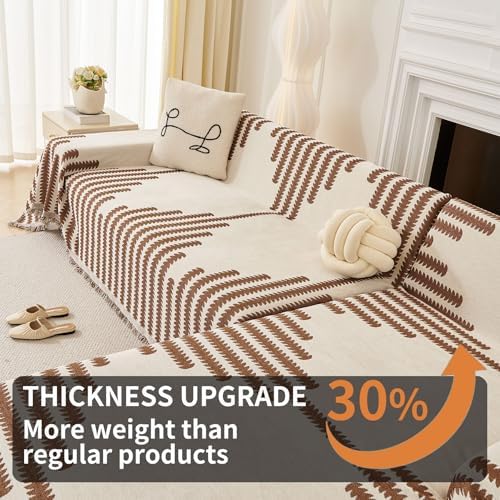 HAOMAIJIA Boho Sofa Covers Couch Covers for 3 Cushion Couch Sofa Pet Friendly Soft Thick Couch Cover for Dogs Washable Sectional Couch Covers L Shape Furniture Protector (Brown, 91"x150")
