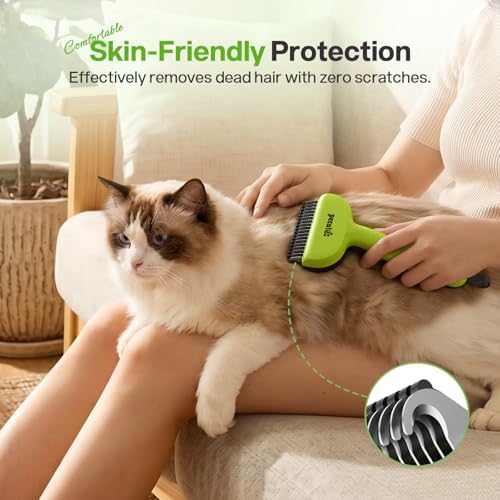 Pecute Self-Cleaning Undercoat Rake for Dogs Cats with Thick Double Coats
