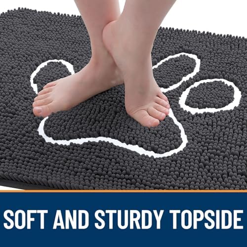 OLANLY Dog Door Mat for Muddy Paws 44x24, Paw Print Design Chenille Mud Mat