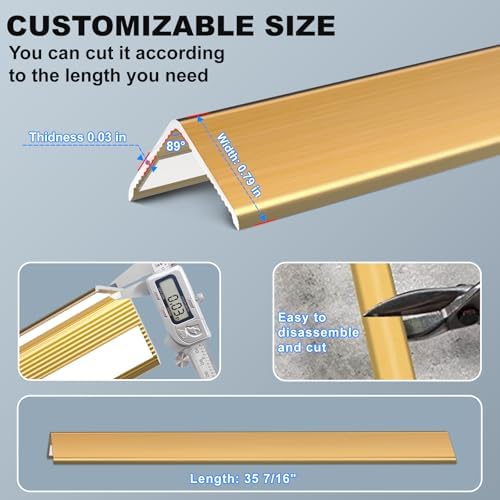 Golden Wall Corner Protector, 4Pcs, Length 35.4in, Width 0.79in - Self Adhesive Metal Corner Protector for Aluminum Trim molding, Cabinet Edge Guard, Easy to Install