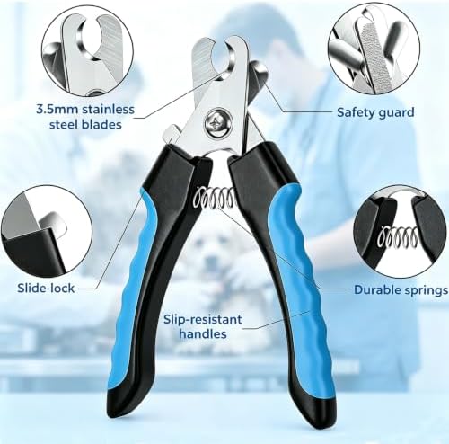 Dog Nail Clipper, Pets Nail Clippers and Trimmers with Safety Guard to Avoid Over-Cutting Toe Nails Cat Claw Trimmer Pet Nail Clipper with Nail File, Flea Tick Combs Brush Grooming for Dogs Cats-3PCS