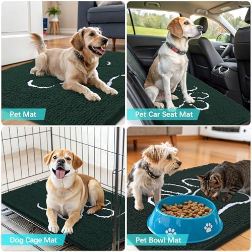 OLANLY Dog Door Mat for Muddy Paws 59x24, Paw Print Design Chenille Mud Mat