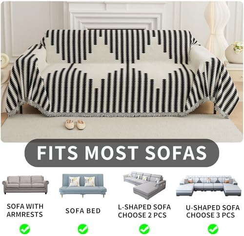 HAOMAIJIA Boho Sofa Covers for 3 Cushion Couch - Pet Friendly Soft Thick Non Slip Cover for Dogs - Washable Sectional L Shape Furniture Protector (Black, 71"x118")